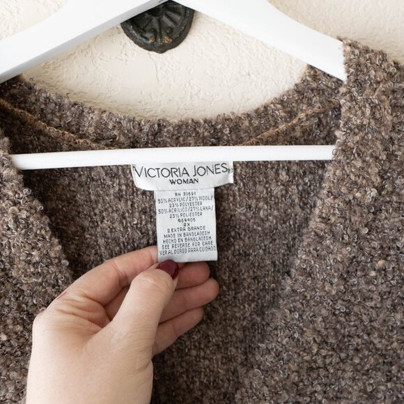Vintage Victoria Jones Size 2X Wool Blend Marled Cardigan Sweater with Pockets - Picture 2 of 8